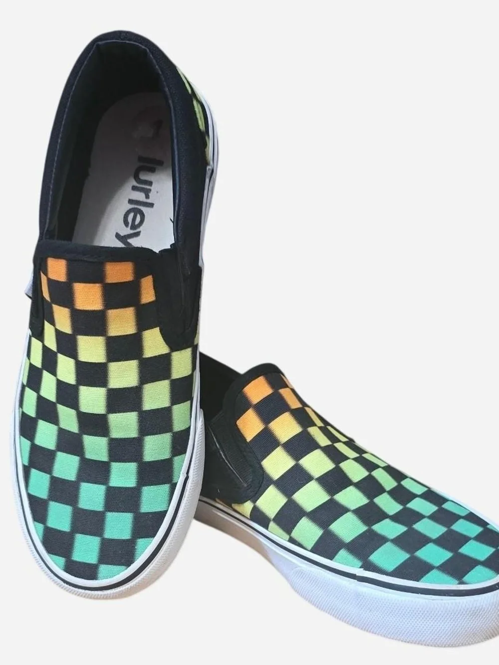 Hurley Kids Slip-On Checkerboard Sneakers in Gradient Green-Orange